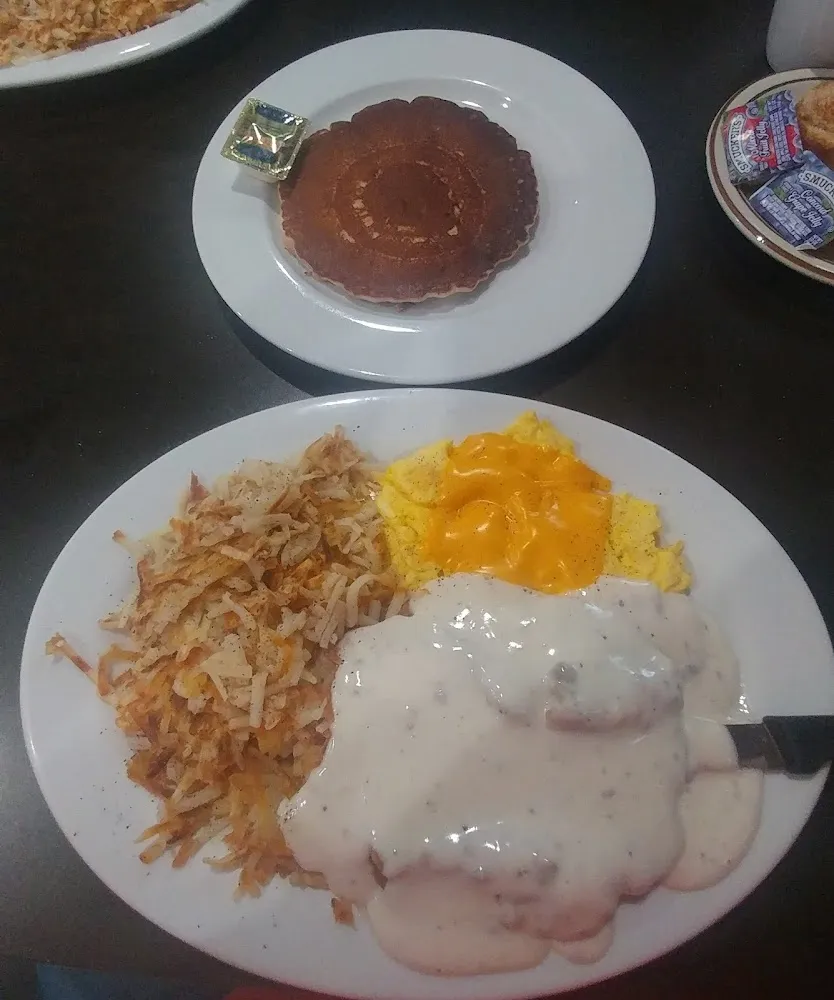 Chicken Fried Steak Eggs Hash Browns and Pancake